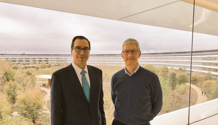 Tim Cook and Treasury Secretary Steven Mnuchin at Apple Headquarters