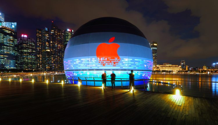Apple store illuminated in Marina Bay, Singapore
