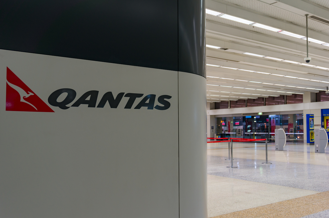 Qantas sign on a terminal at Melbourne Airport