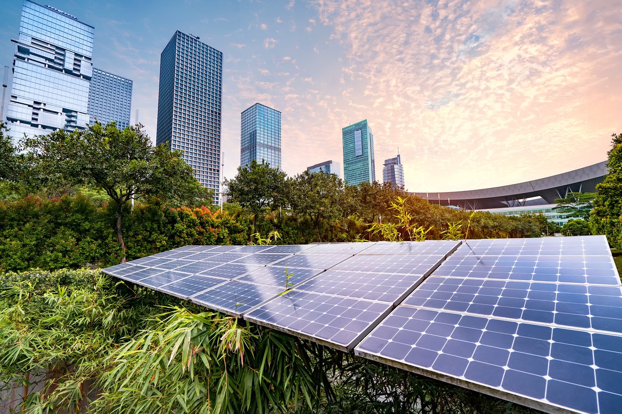 Solar power plant in a modern city