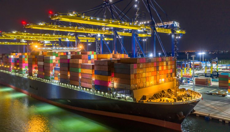 Cargo ship at an industrial port