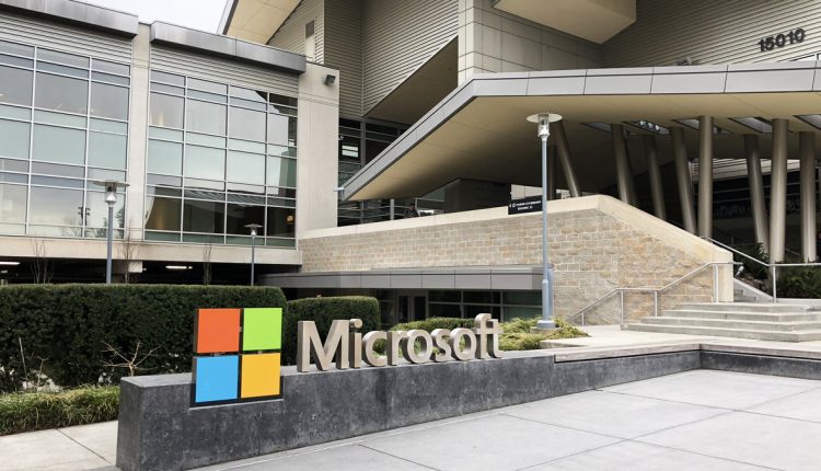 Microsoft sign in front of Redmond campus