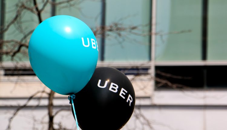 Balloons at an Uber rally at Square Victoria, Montreal