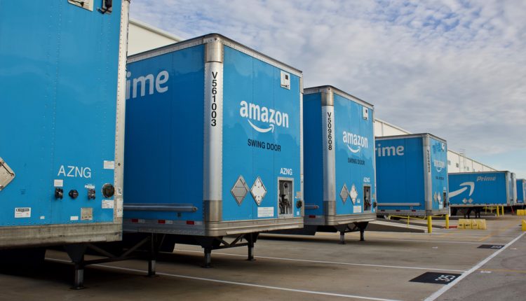 Amazon Prime trailers at a distribution centre