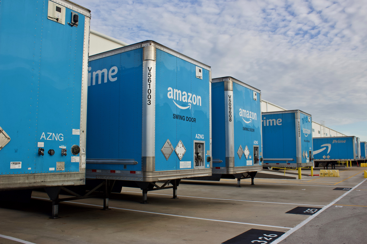 Amazon Prime trailers at a distribution centre