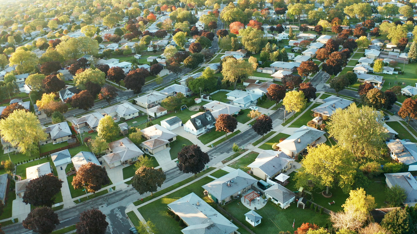 Aerial view of American suburb