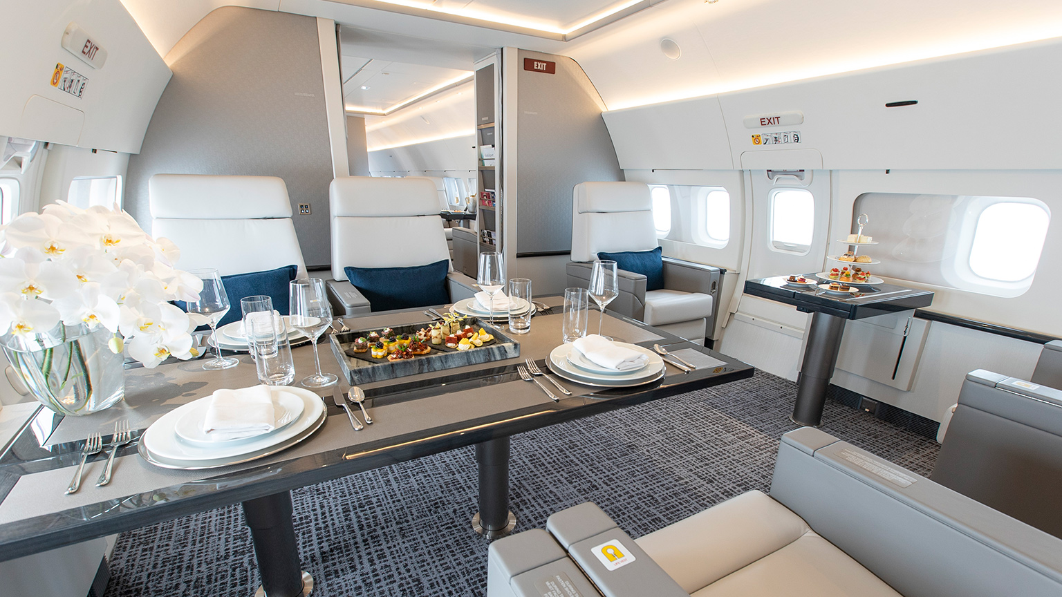 Inside the chartered Boeing Business Jet used by President Biden. Photo: Jet Edge International