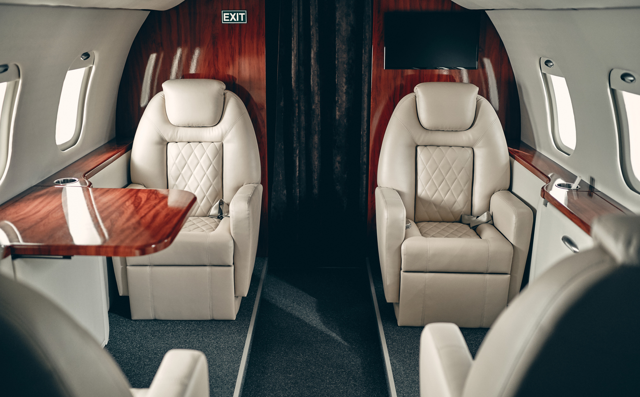 Passenger seats on a private jet