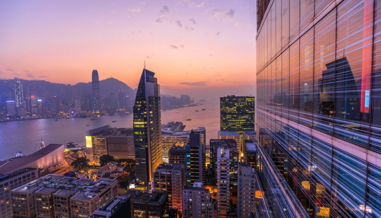 Sunset skyline of Victoria Harbour, Hong Kong