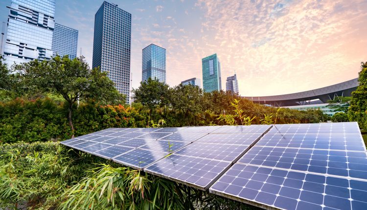 Solar power plant in a modern city