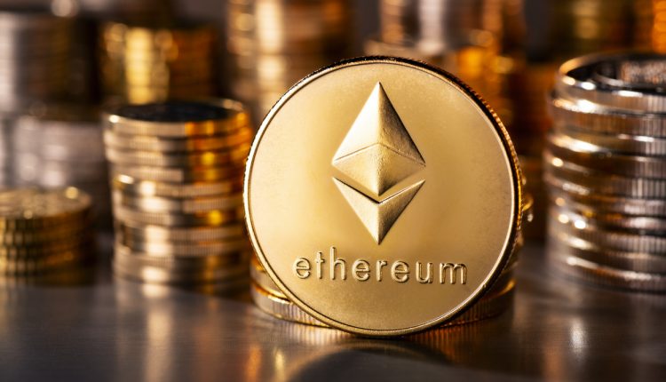 Ethereum token displayed beside coin stacks