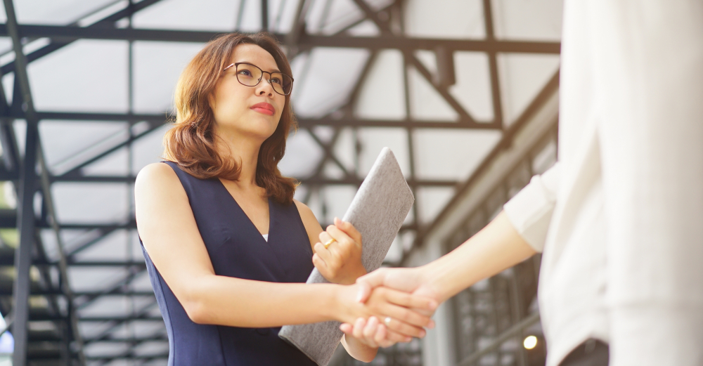 Businesswoman meeting with partner