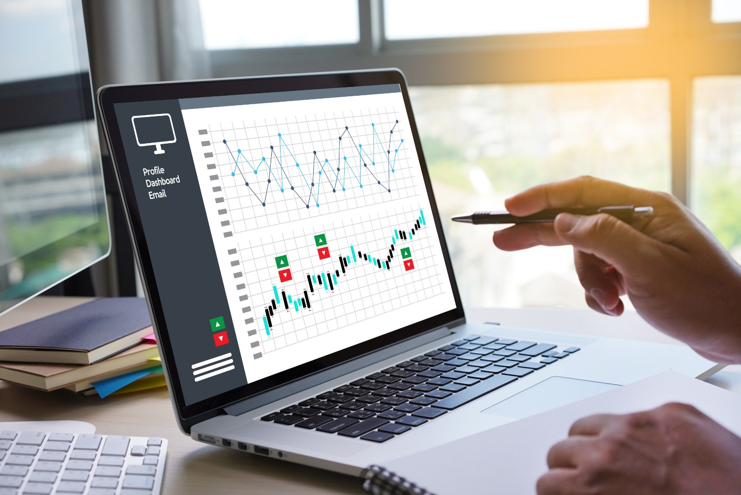 Sales graph on laptop screen