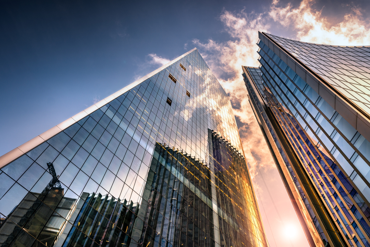 Corporate building, glass skyscraper