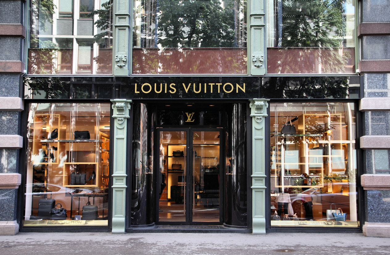Louis Vuitton, luxury fashion store front, Oslo, Norway.
