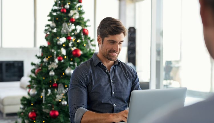Businessman working during christmas time