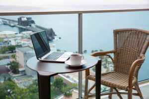 Working from home; work spot with ocean views