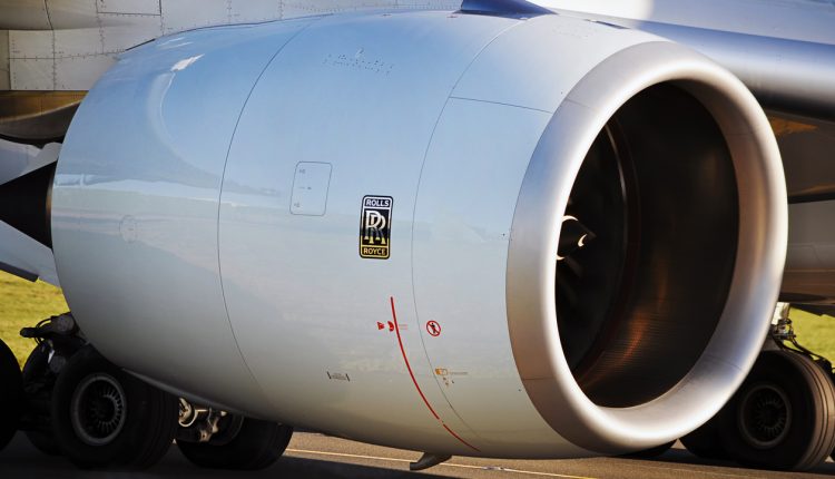 Rolls Royce Trent XWB turbofan jet engine taxiing the aircraft to the runway