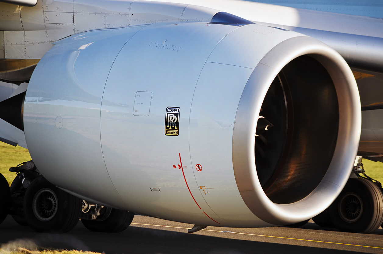 Rolls Royce Trent XWB turbofan jet engine taxiing the aircraft to the runway