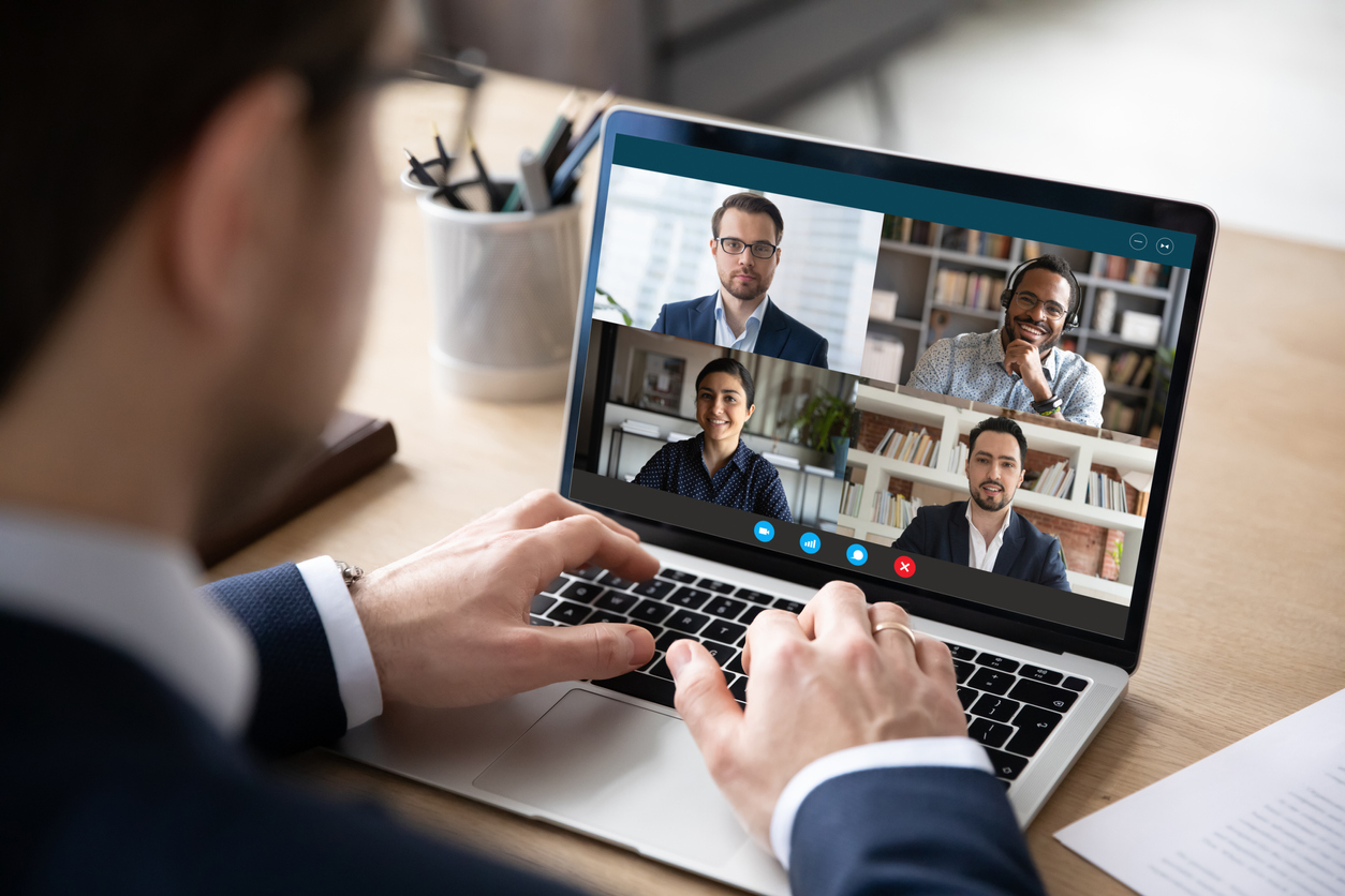 Colleagues on video call meeting