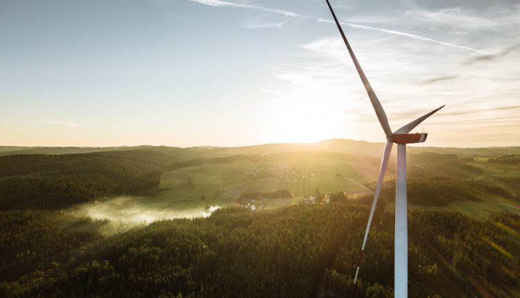 Wind turbine in sunshine