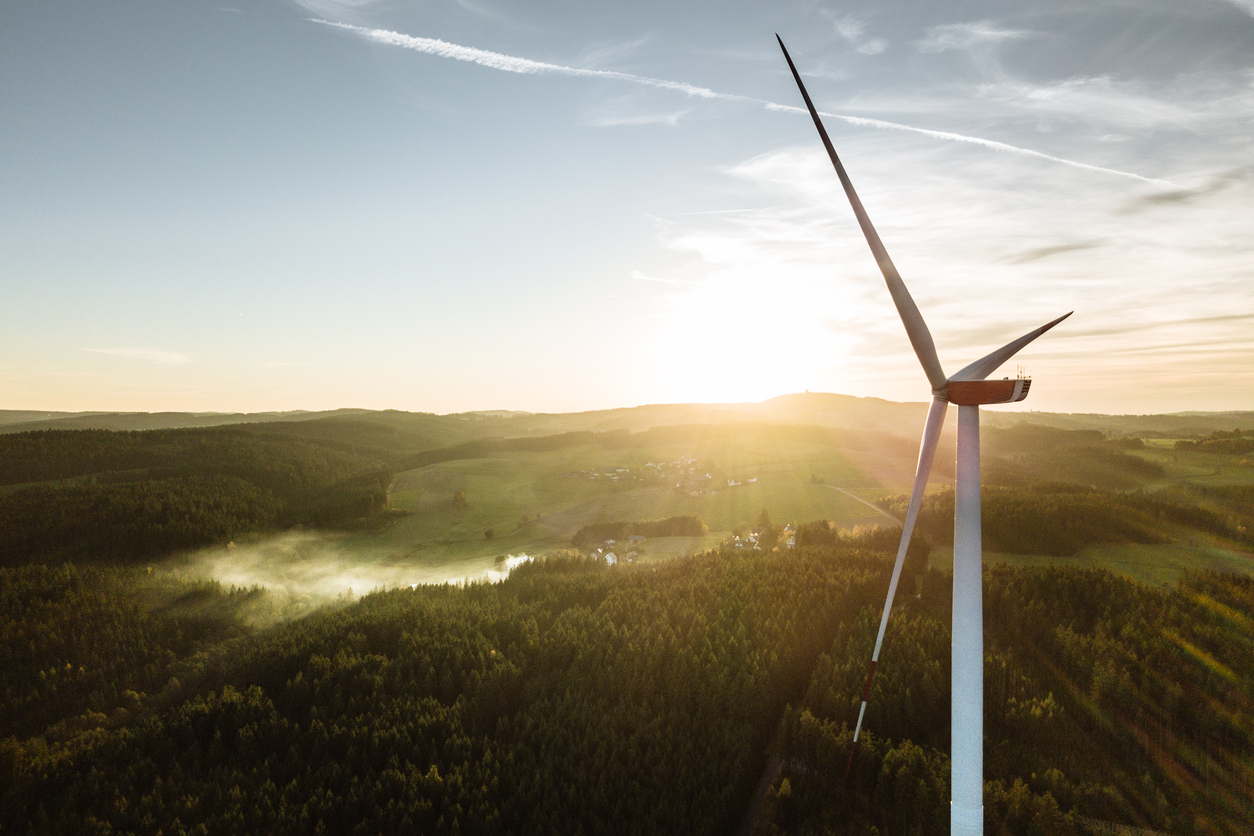 Wind turbine in sunshine