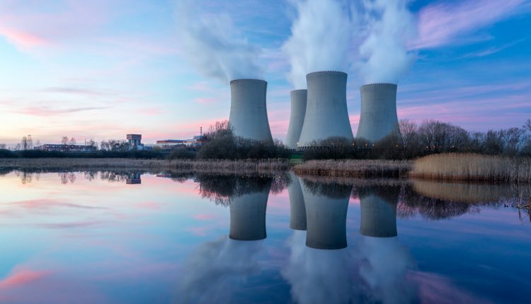 Nuclear power plant with dusk landscape