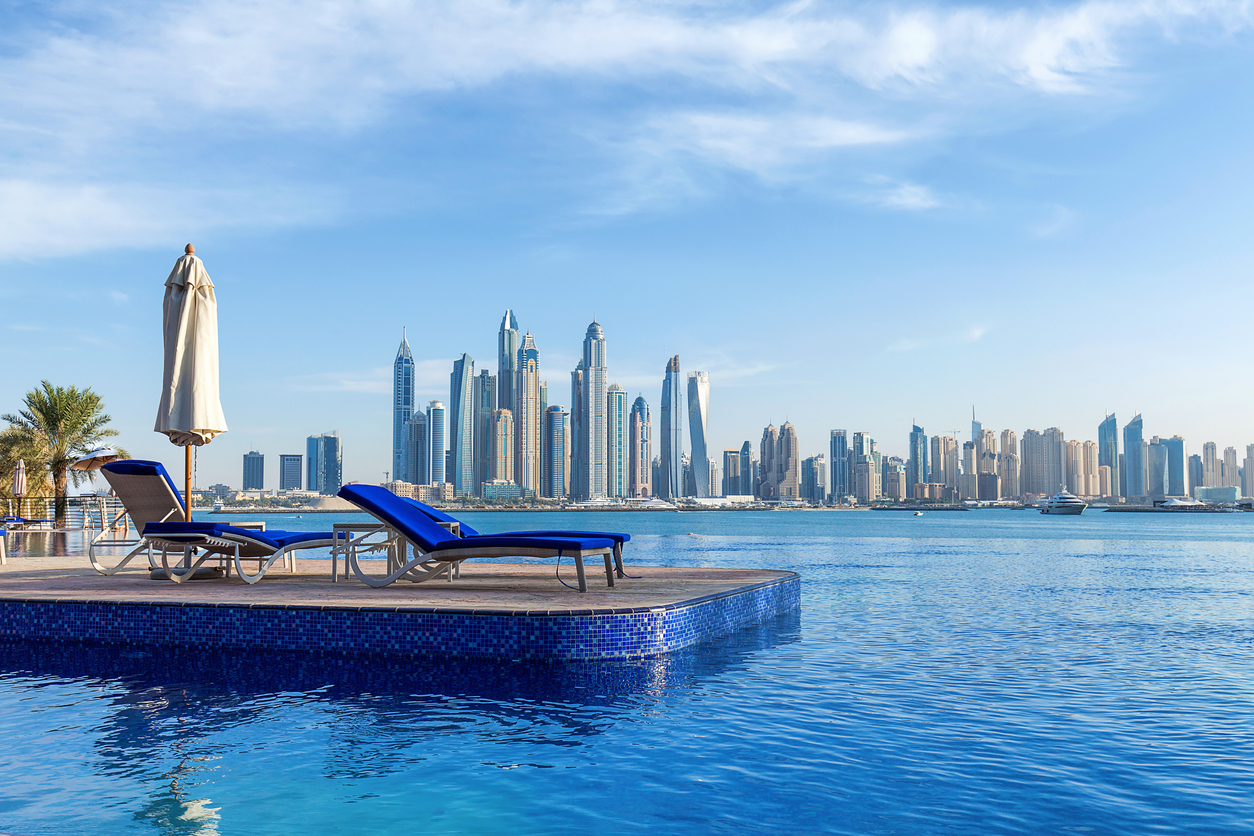 Luxury pool view of Dubai Marina