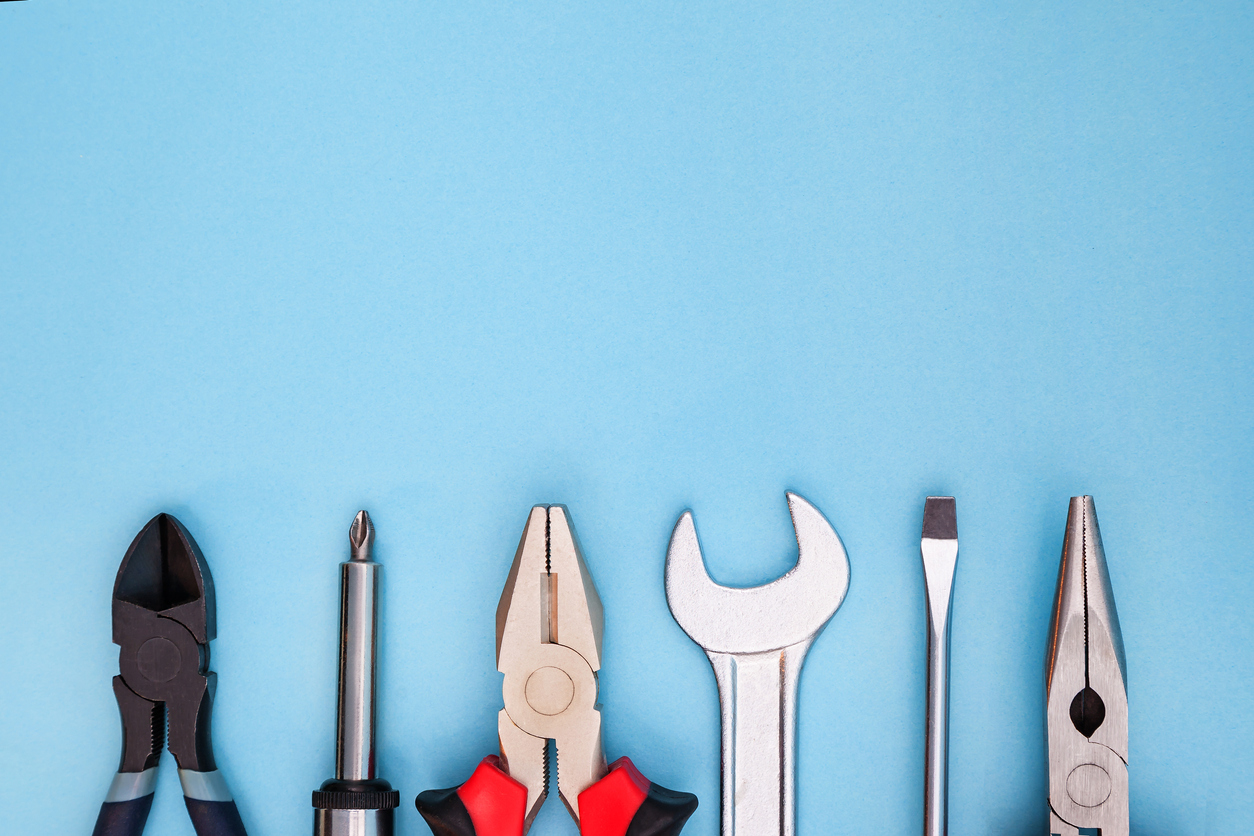 Toolkit on blue background