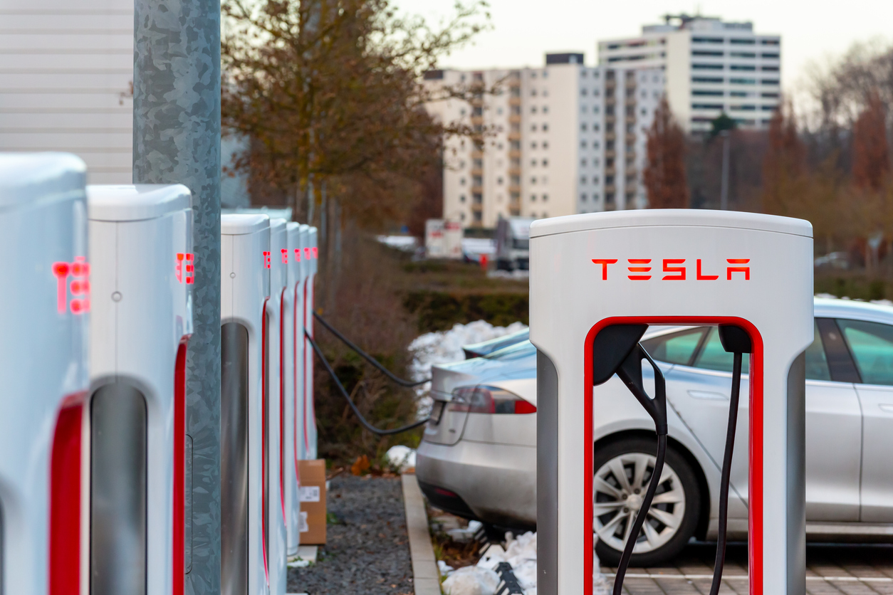 Tesla supercharger station in winter