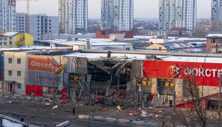 View of the store after the Russian bombing on March 15, 2022 in Kharkiv, Ukraine.