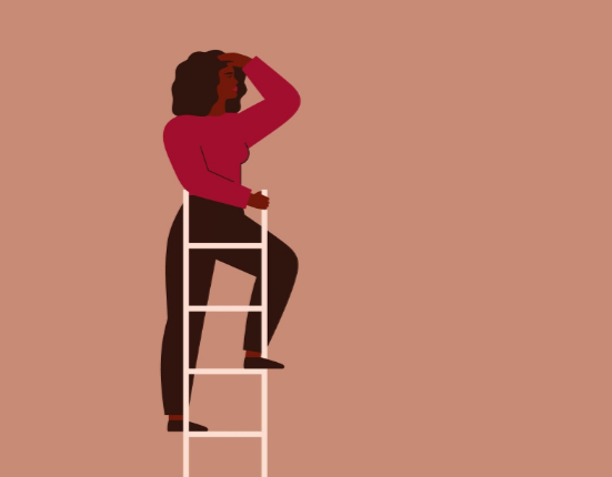 Woman on career ladder