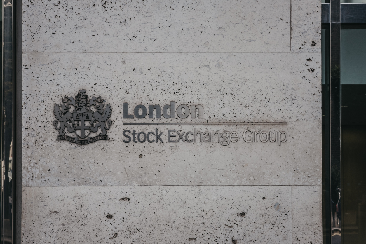 Logo at the entrance to London Stock Exchange Group, London, UK.