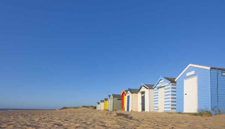 Southwold beach huts; UK summer