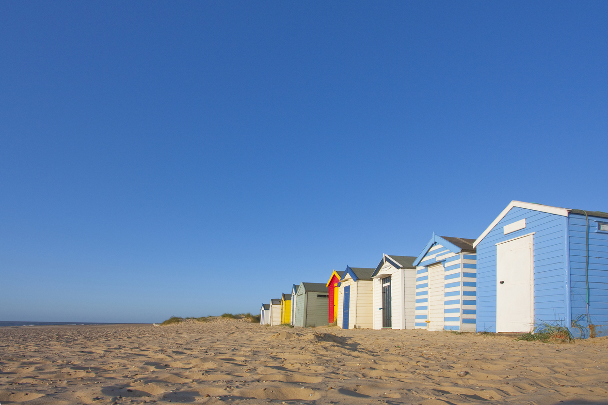 Southwold beach huts; UK summer