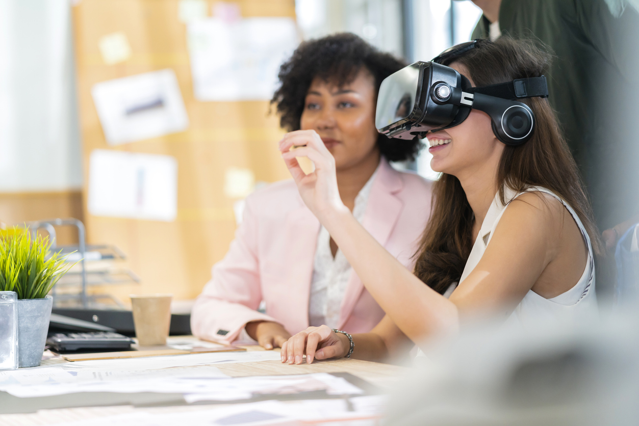 Employees venturing into the metaverse; VR headset at work