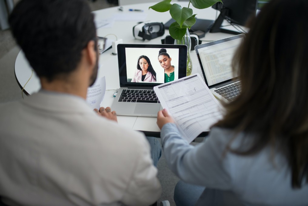 Business conducting job interview via video call
