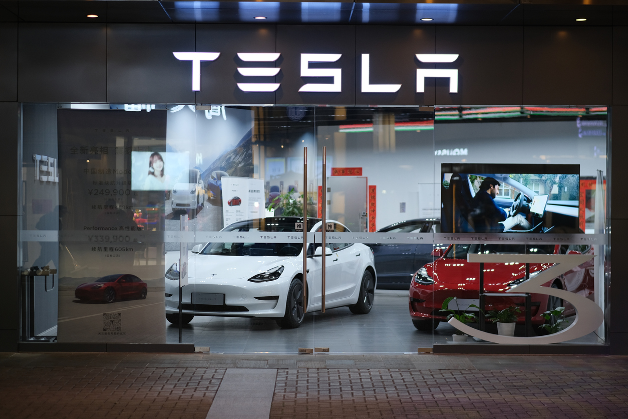Tesla store at night