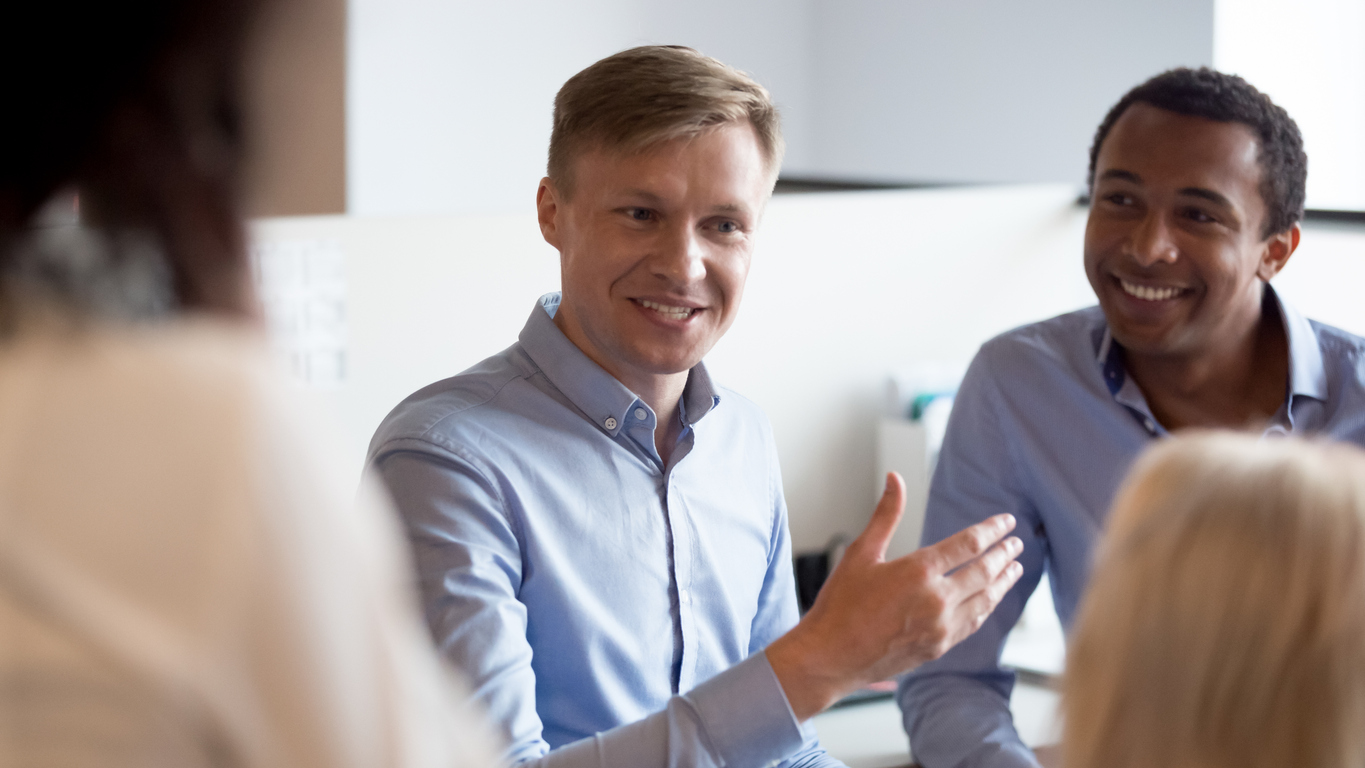 Happy, engaged employee at work