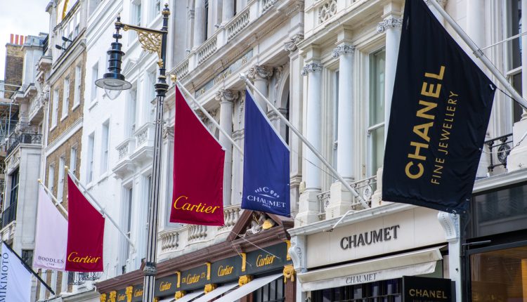 Row of luxury brands, London.