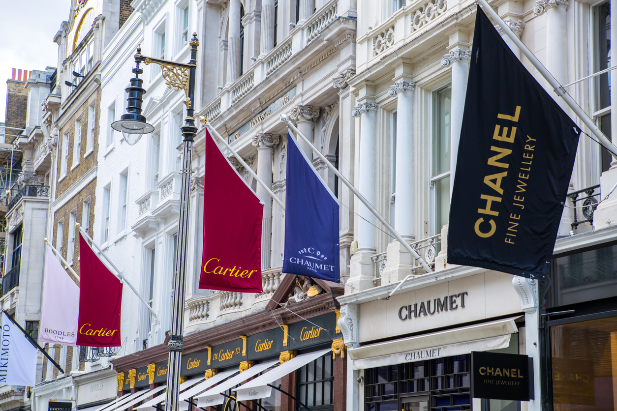 Row of luxury brands, London.