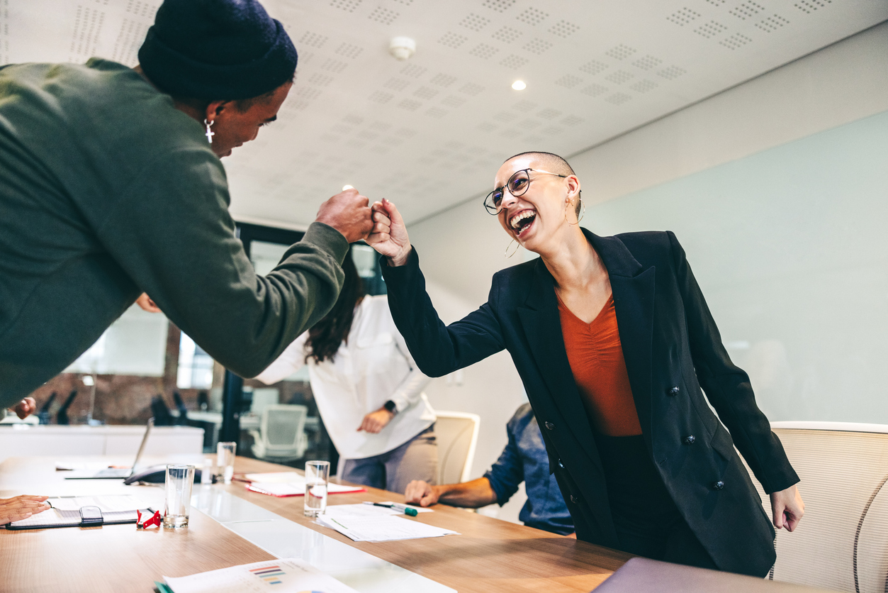 Colleagues enjoying positive workplace culture