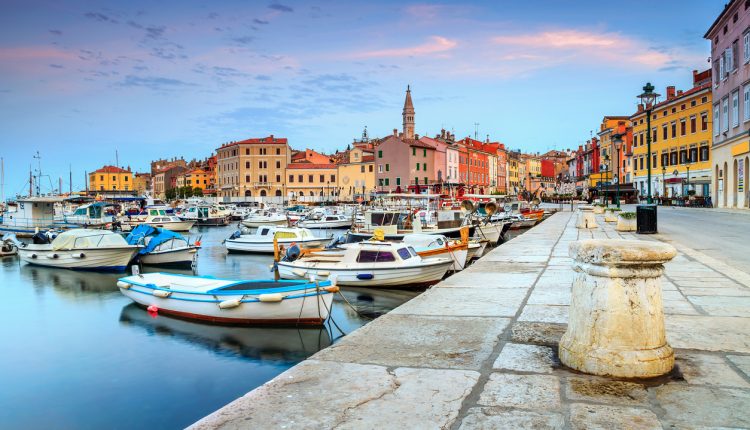 Stunning romantic old town of Rovinj with magical sunrise,Istrian Peninsula,Croatia,Europe