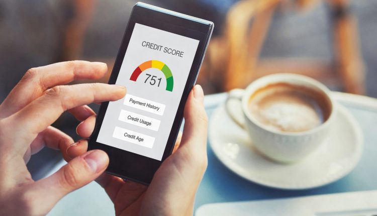 credit score concept on the screen of smartphone, take credit