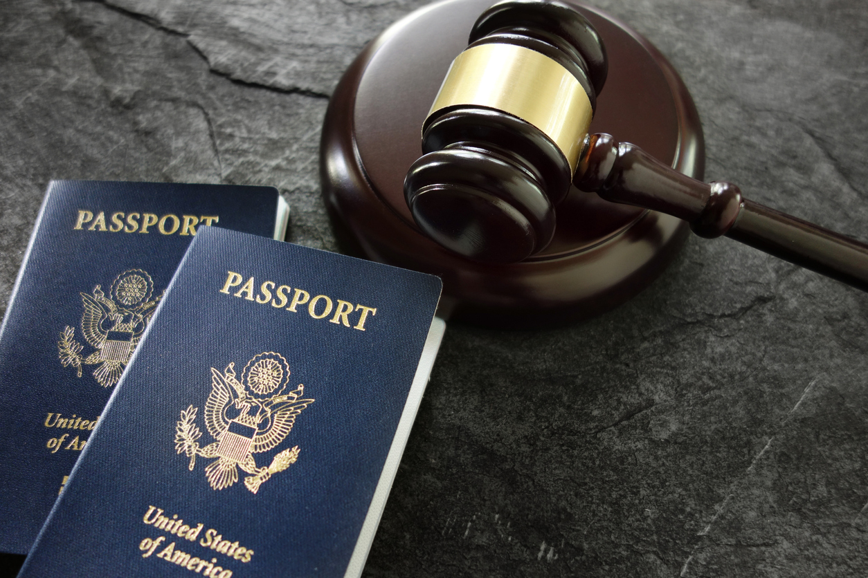 US passports and judges legal gavel
