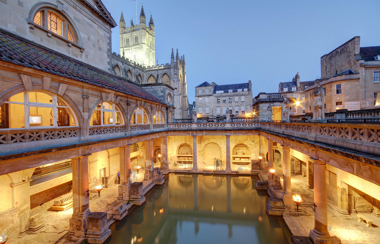 Old roman baths at bath, england, built on the site of the godess aquae suilis