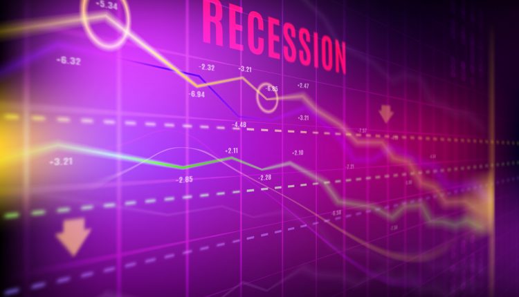 Economics recession, crashed stock market, loss trading, indicators turned down. Vector economy crisis price drop, arrow chart fall, analysis or graph business, finance money losing inflation crash