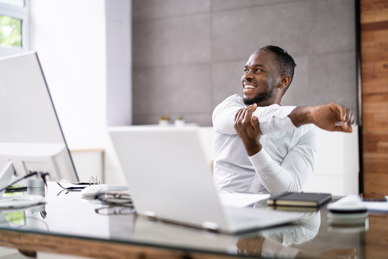 Stretch Exercise Workout At Office Business Desk