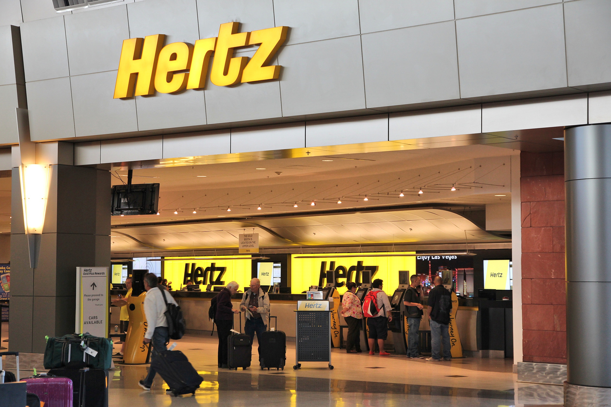 A Hertz car rental office in a Las Vegas airport