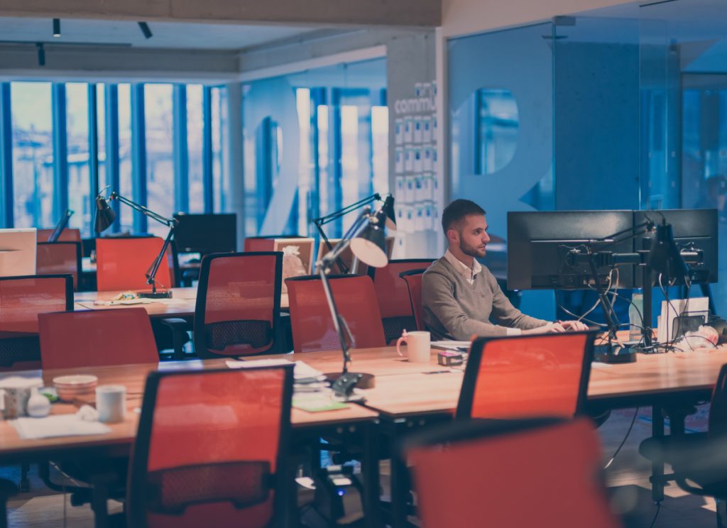 Businessman working alone in office